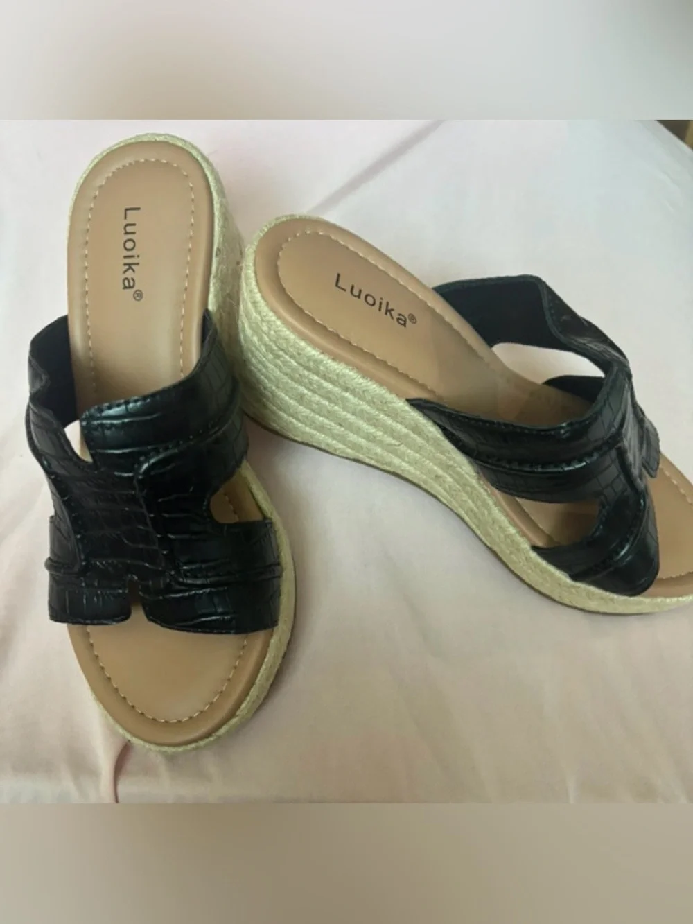 Women's Wide Black Wedge Slides/ Sandals